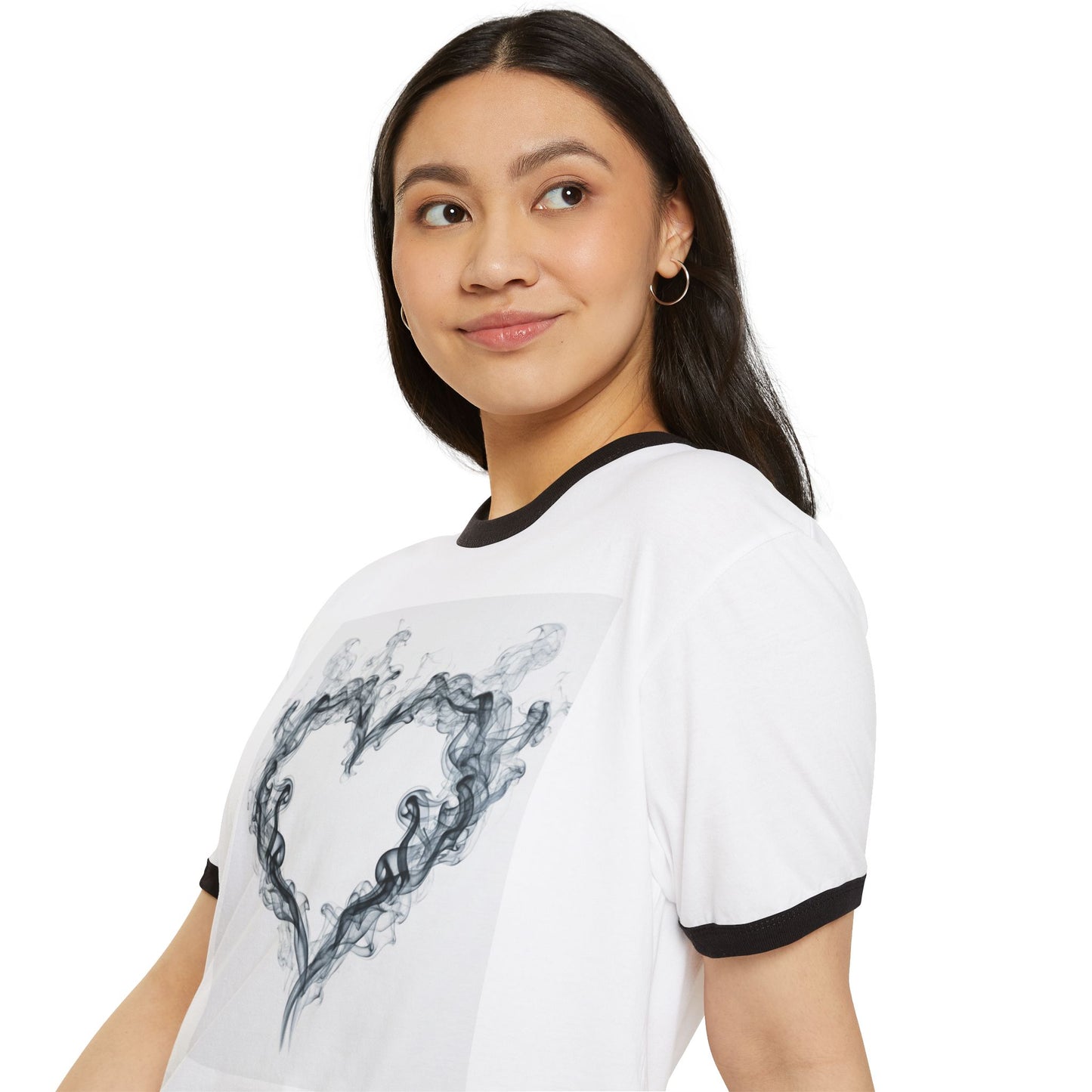 Can't Catch Me Heart Smoke Unisex Ringer T-Shirt, Casual Love Tee, Gift for Him/Her, Valentine's Day Shirt, Cozy Everyday Wear, Smoke Art Design