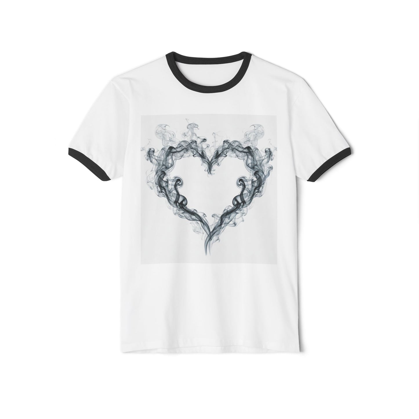Can't Catch Me Heart Smoke Unisex Ringer T-Shirt, Casual Love Tee, Gift for Him/Her, Valentine's Day Shirt, Cozy Everyday Wear, Smoke Art Design