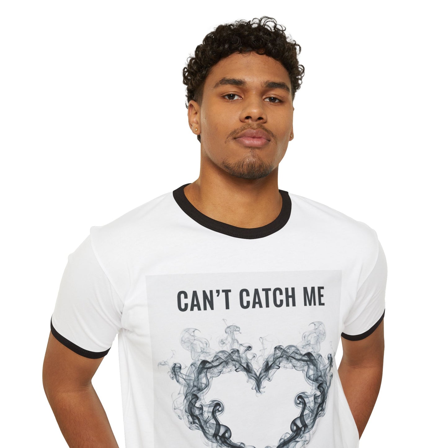 Can't Catch Me Smoky Heart Ringer T-Shirt, Fun Graphic Tee for Casual Wear, Perfect Gift for Friends, Unique Birthday T-Shirt, Stylish Statement