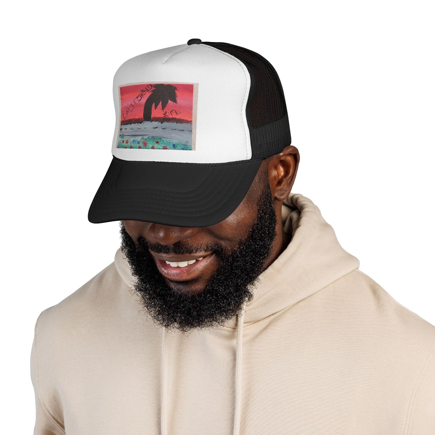 Sunset Palm Trucker Cap, Vintage Style Hat, Beachwear Accessory, Vacation Vibe Gift, Outdoor Adventures Gear