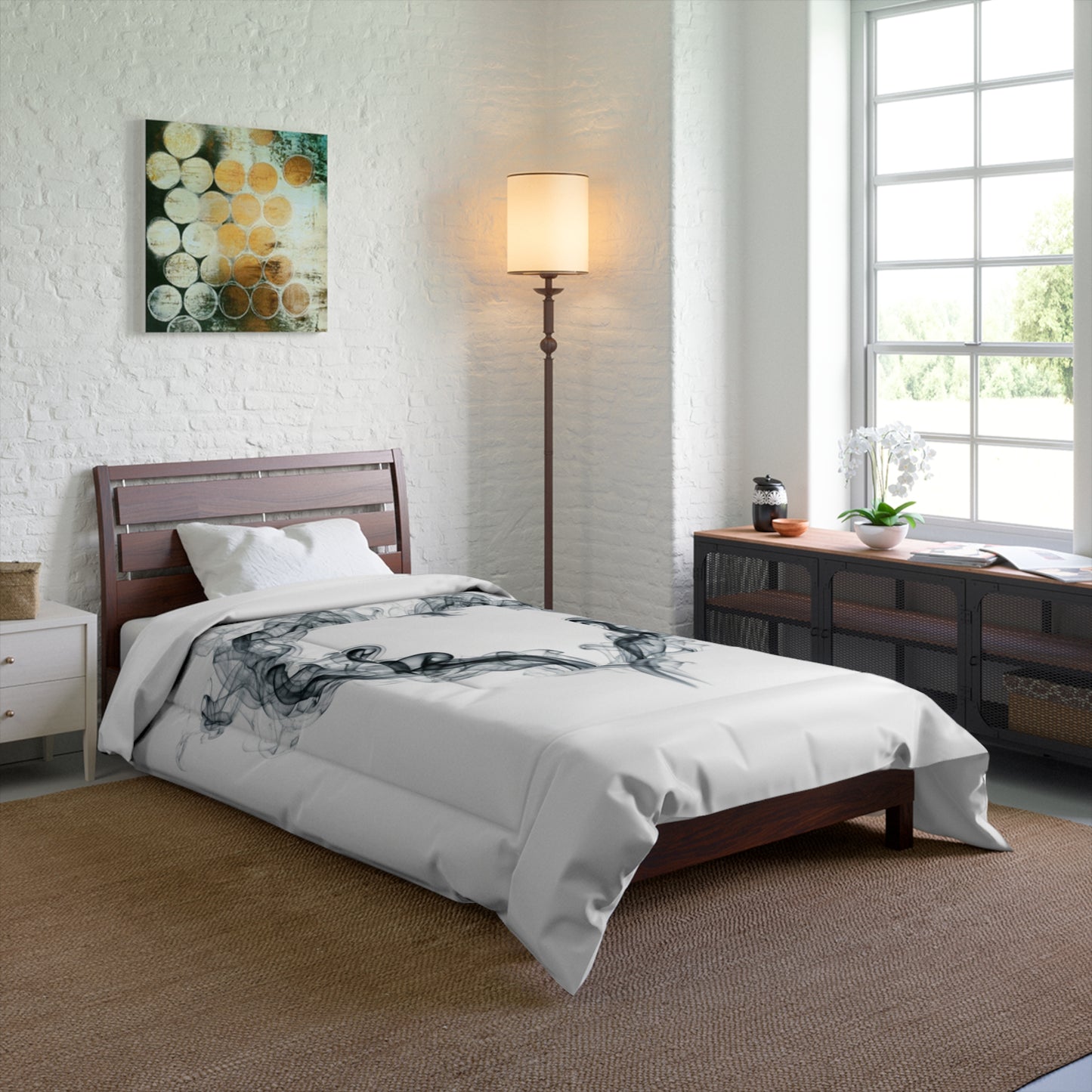 Smoky Heart Comforter – Minimalist Black Smoke Heart Duvet