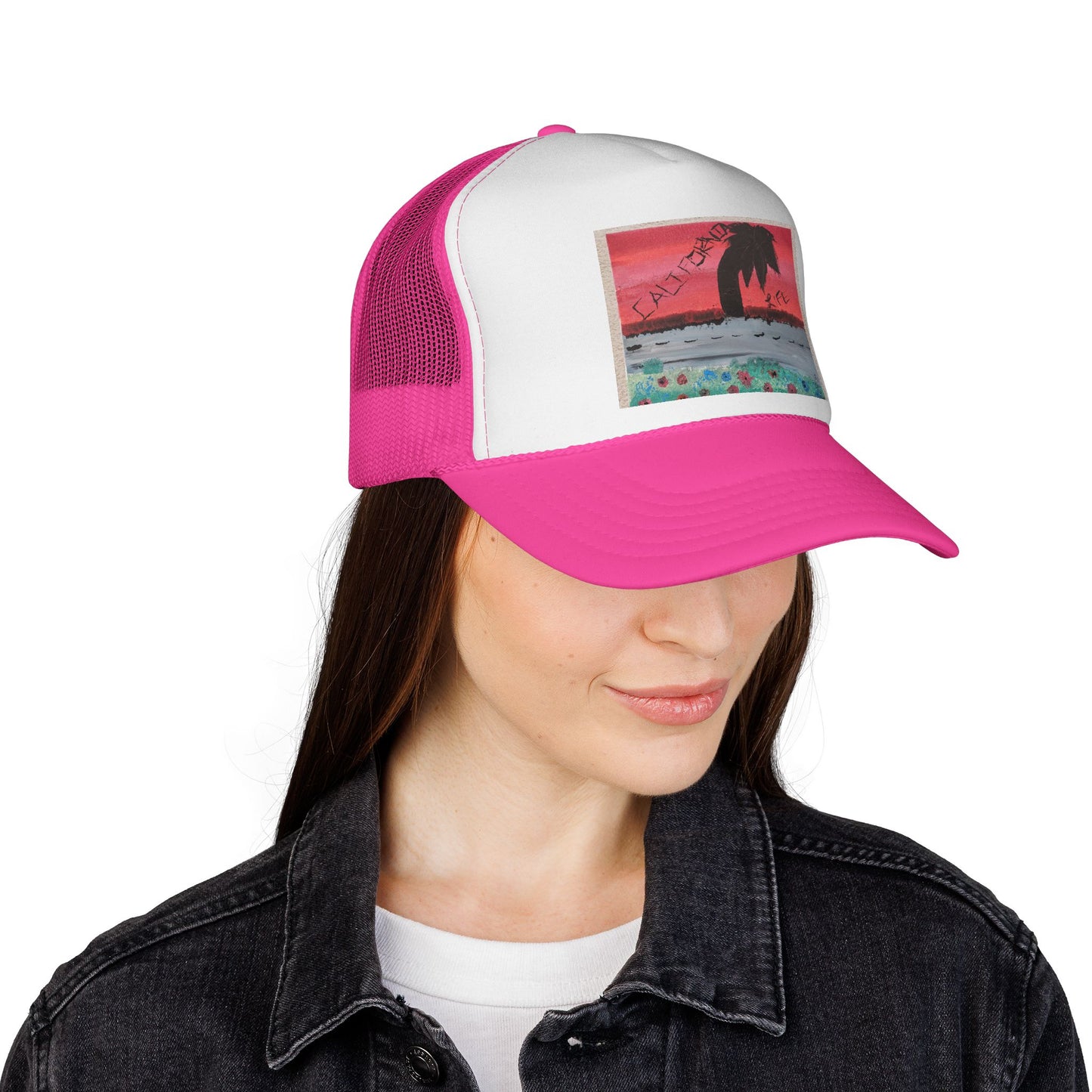 Sunset Palm Trucker Cap, Vintage Style Hat, Beachwear Accessory, Vacation Vibe Gift, Outdoor Adventures Gear