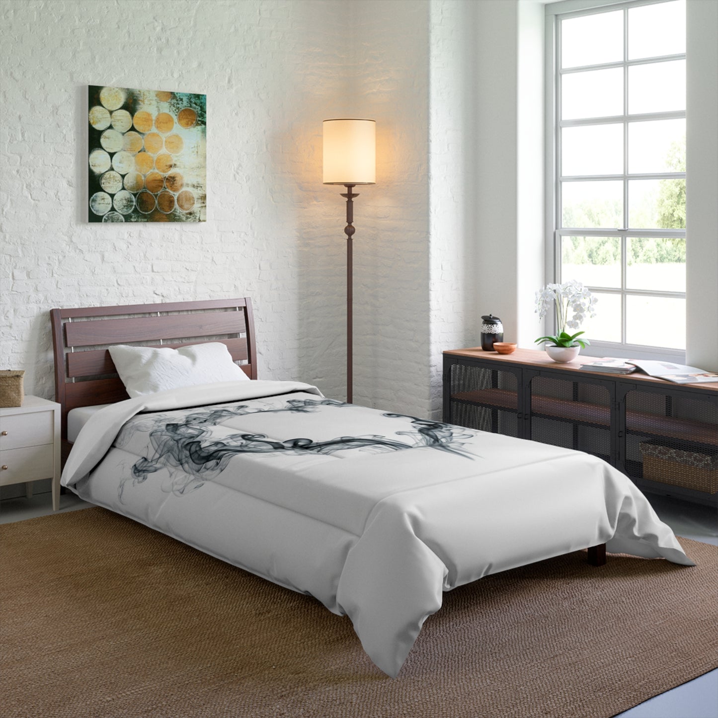 Smoky Heart Comforter – Minimalist Black Smoke Heart Duvet