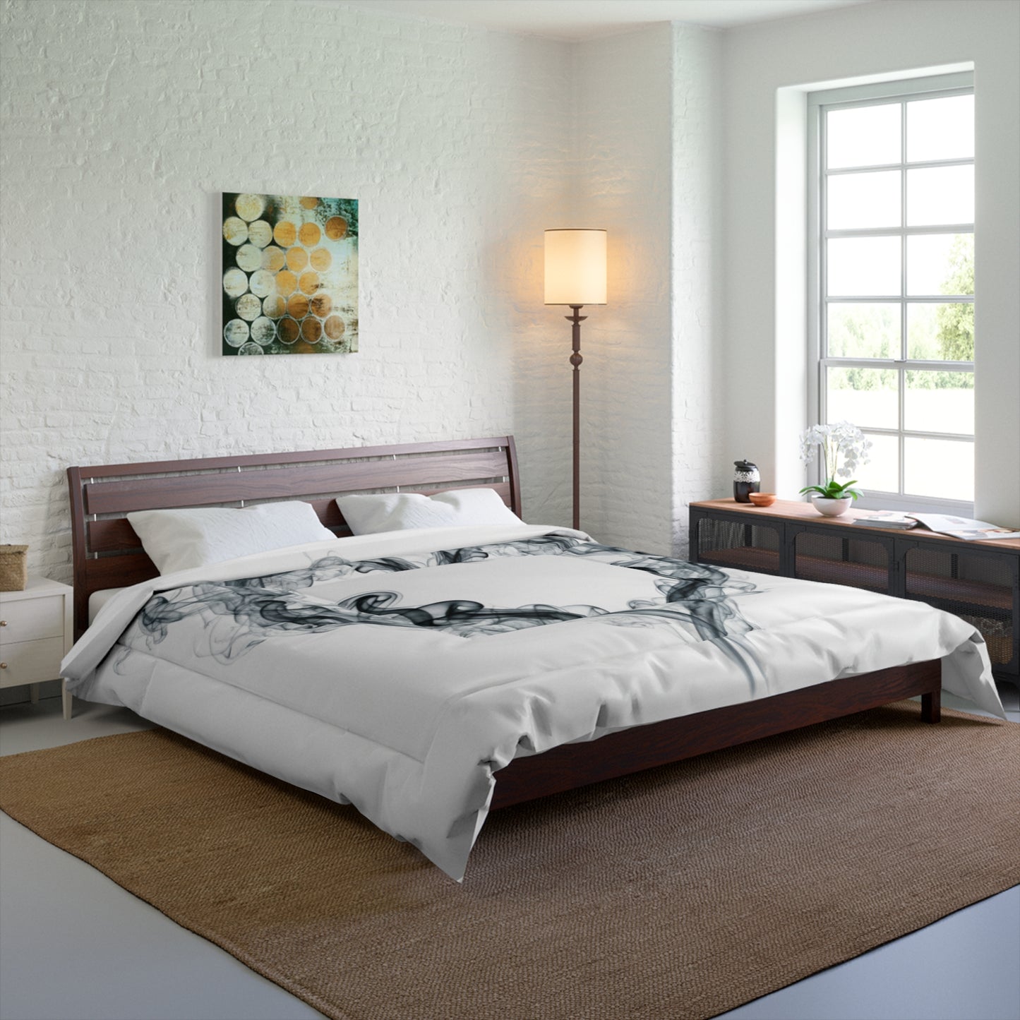 Smoky Heart Comforter – Minimalist Black Smoke Heart Duvet