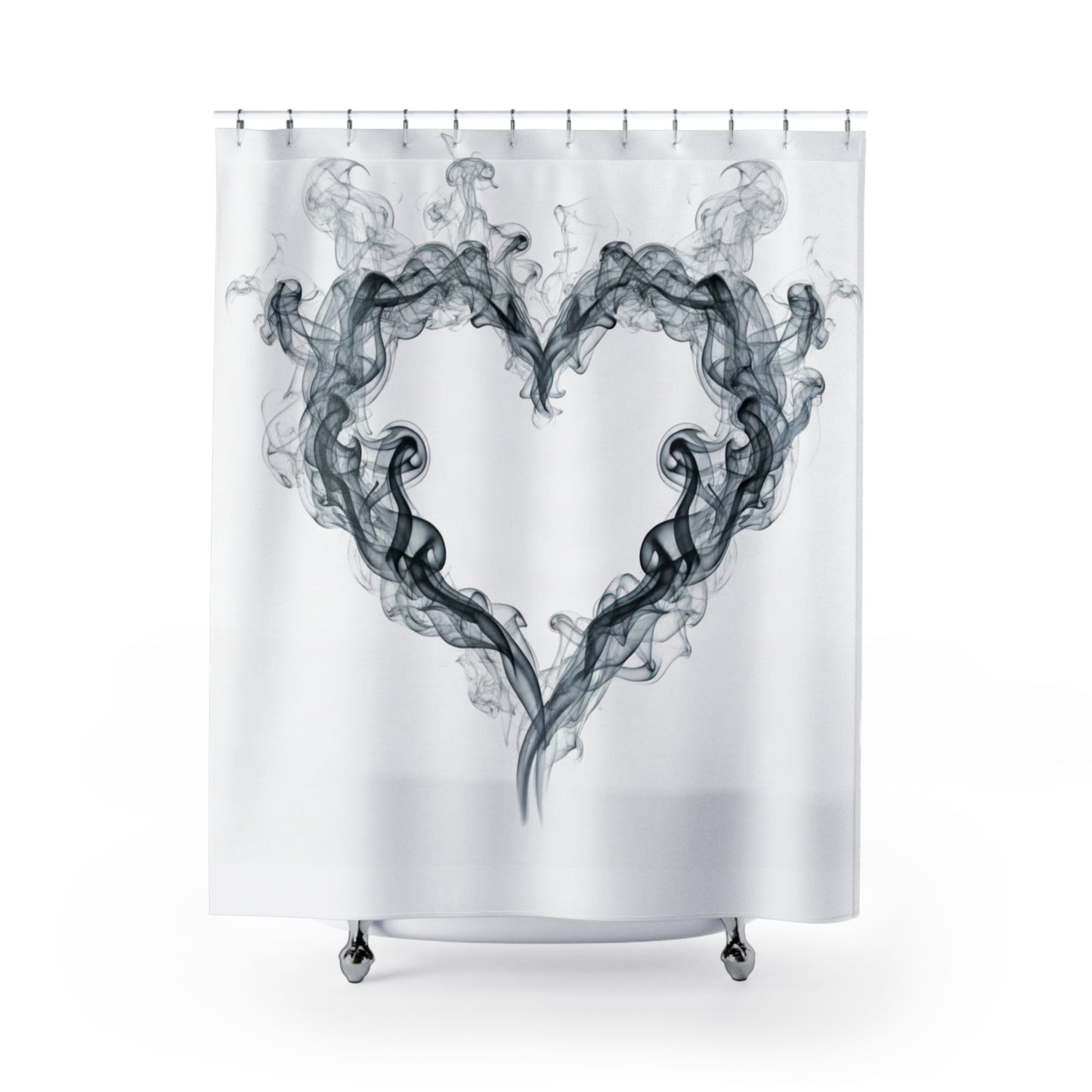 Smoky Heart Shower Curtain — Monochrome Romantic Bathroom Decor