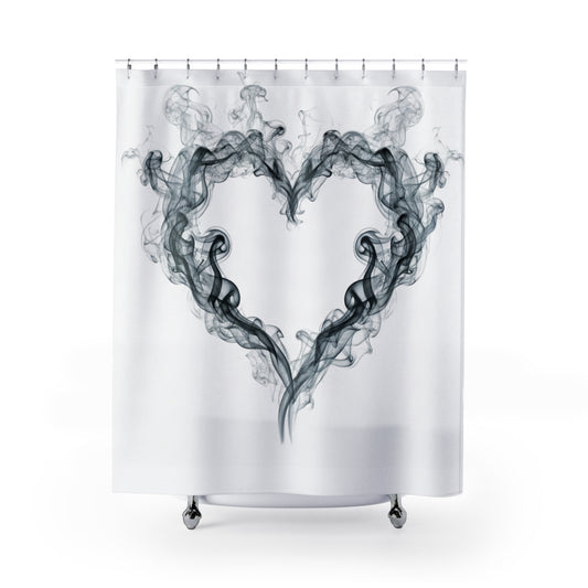 Smoky Heart Shower Curtain — Monochrome Romantic Bathroom Decor