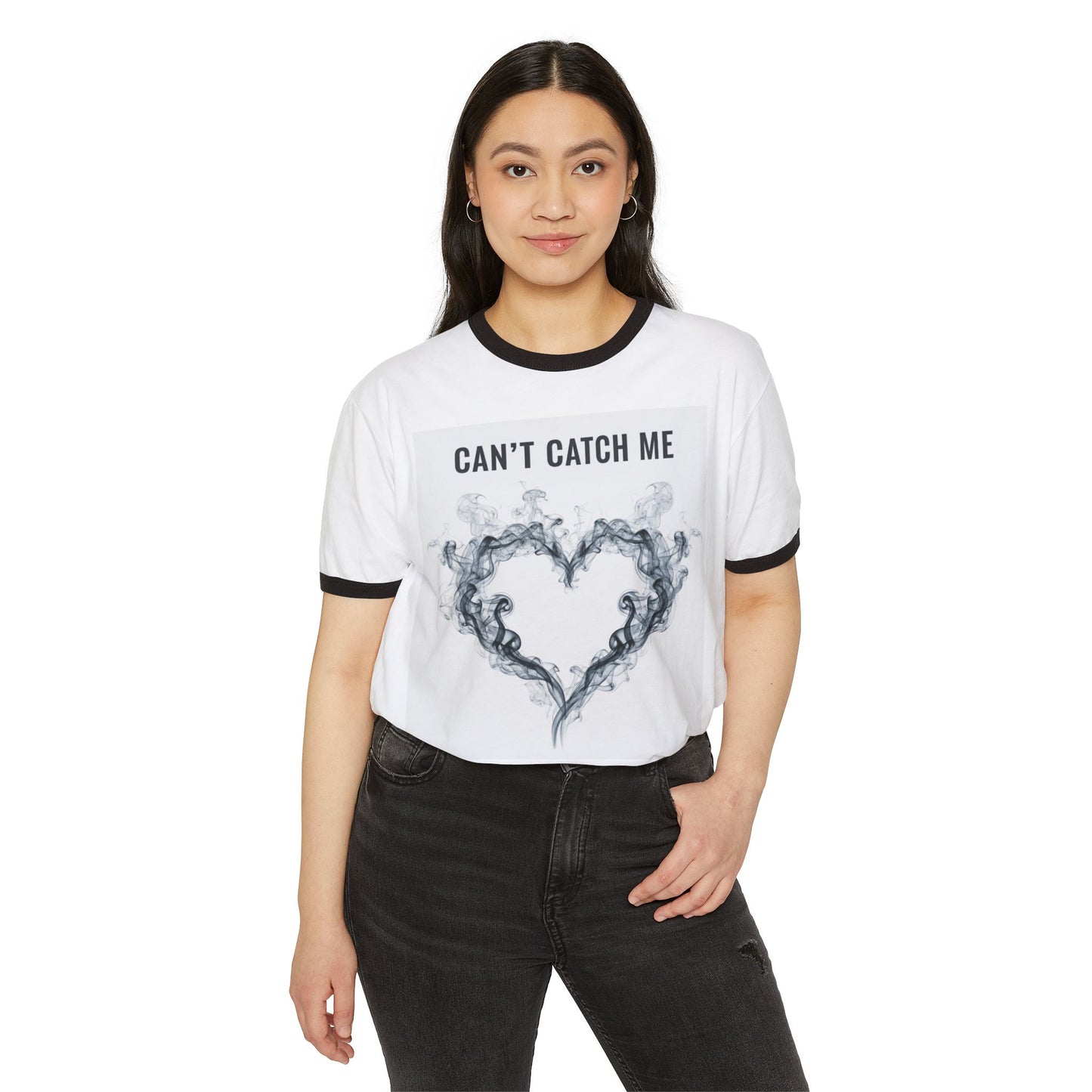 Can't Catch Me Smoky Heart Ringer T-Shirt, Fun Graphic Tee for Casual Wear, Perfect Gift for Friends, Unique Birthday T-Shirt, Stylish Statement