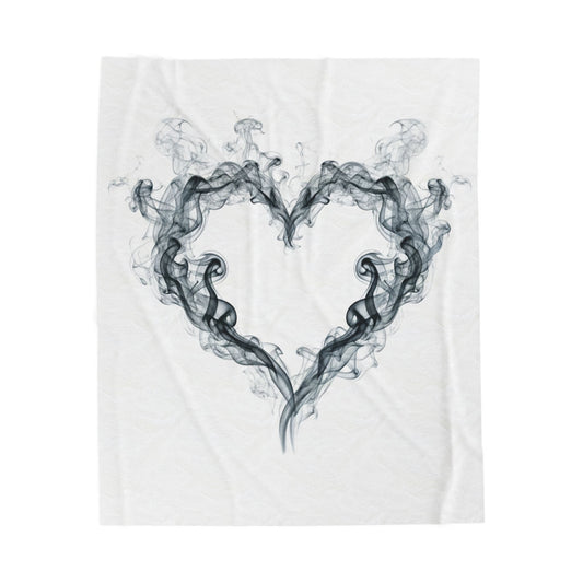 Velveteen Blanket with Smoky Heart Design — Romantic Cozy Throw for Valentine’s & Home