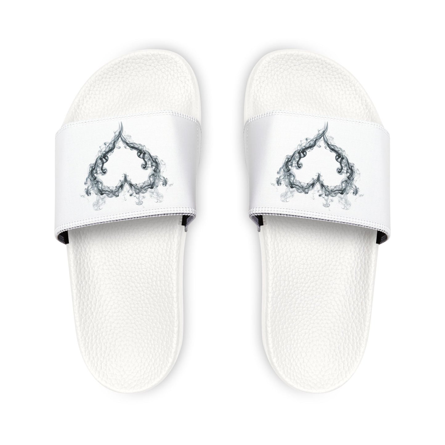White Youth Slide Sandals with Smoky Heart Graphic