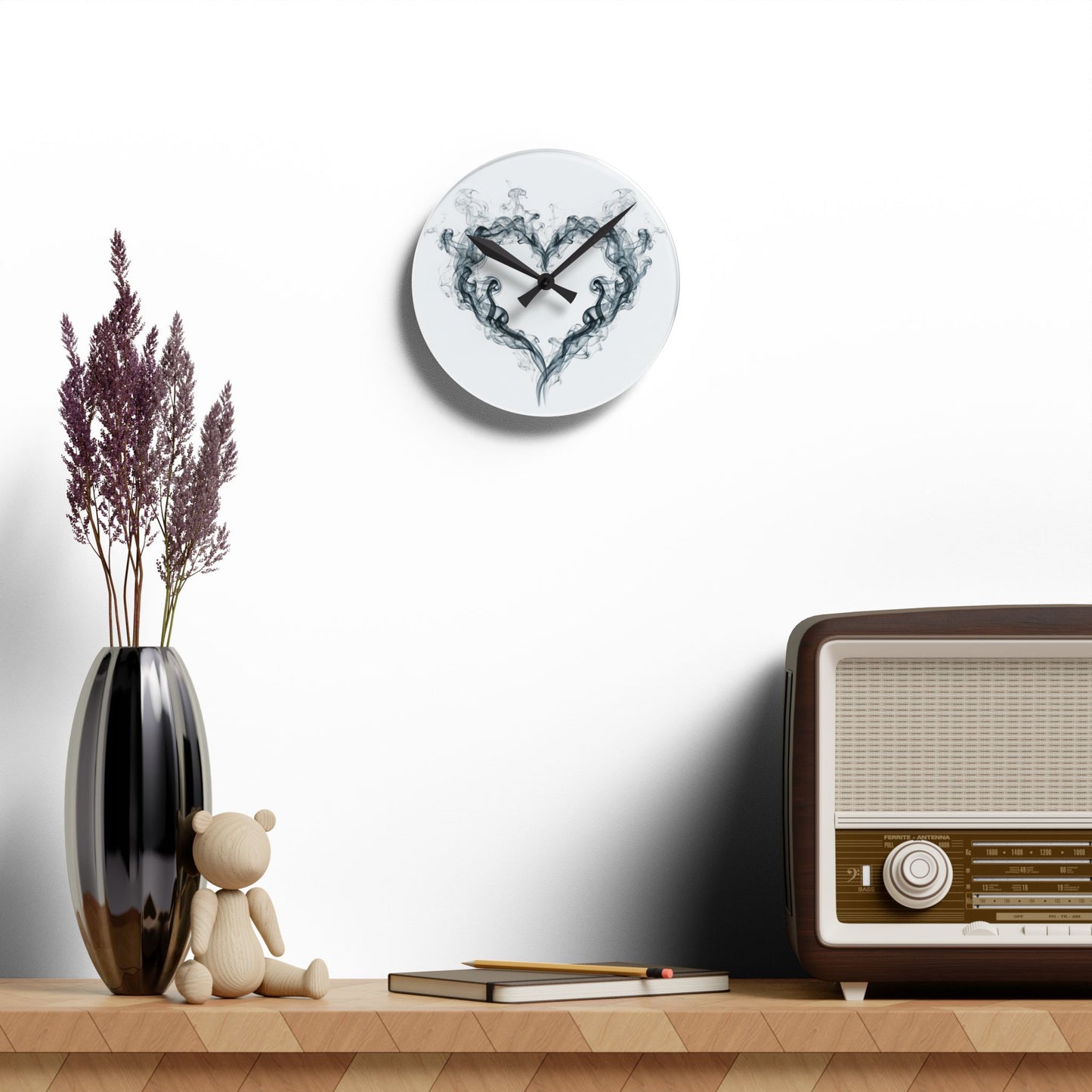 Acrylic Wall Clock — Smoky Heart Minimalist Wall Clock | Modern Romantic Home Decor