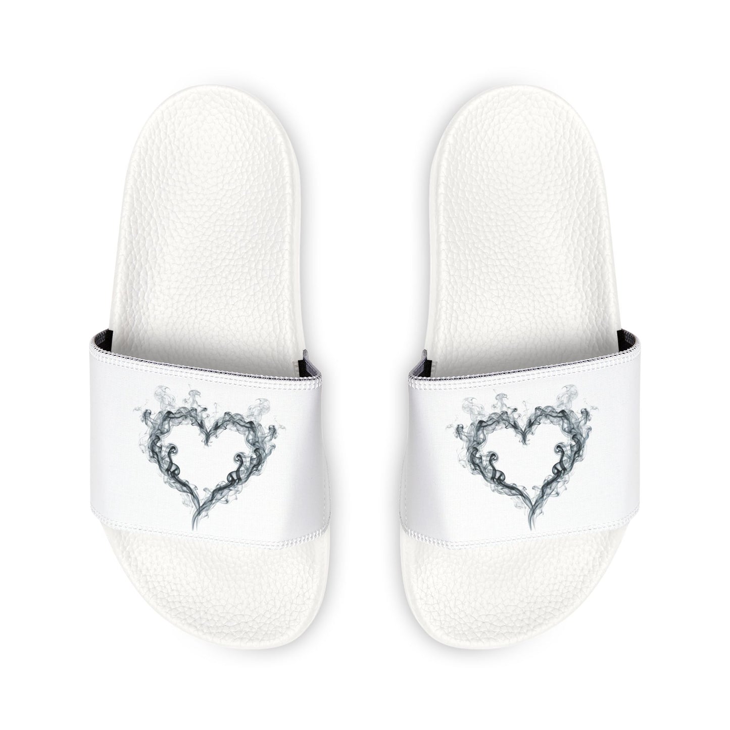 White Youth Slide Sandals with Smoky Heart Graphic