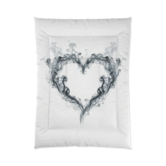 Smoky Heart Comforter – Minimalist Black Smoke Heart Duvet