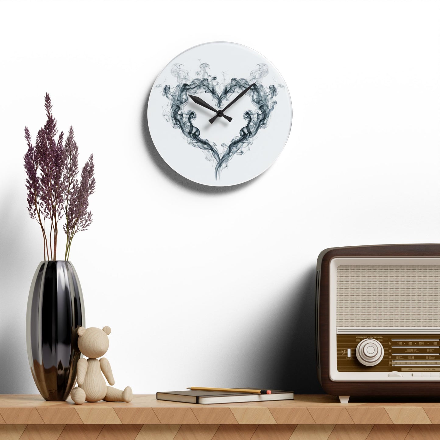 Acrylic Wall Clock — Smoky Heart Minimalist Wall Clock | Modern Romantic Home Decor