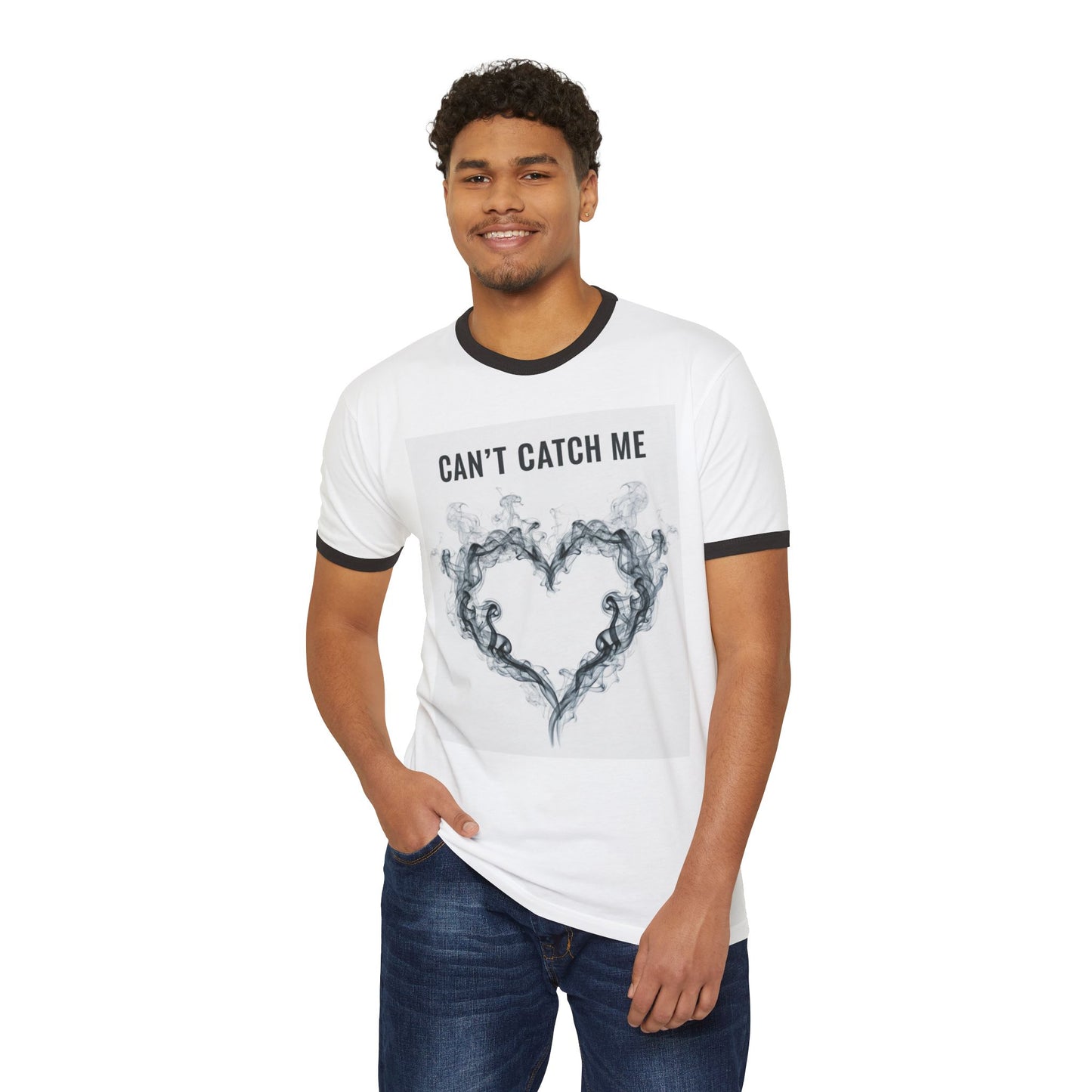 Can't Catch Me Smoky Heart Ringer T-Shirt, Fun Graphic Tee for Casual Wear, Perfect Gift for Friends, Unique Birthday T-Shirt, Stylish Statement