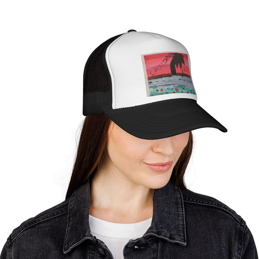 Sunset Palm Trucker Cap, Vintage Style Hat, Beachwear Accessory, Vacation Vibe Gift, Outdoor Adventures Gear