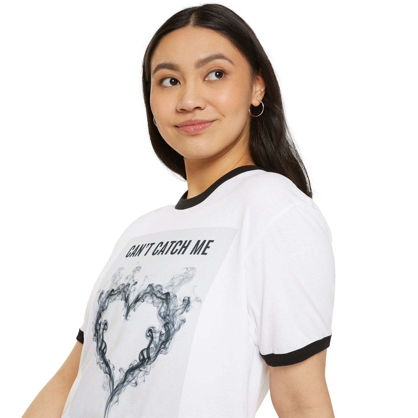 Can't Catch Me Smoky Heart Ringer T-Shirt, Fun Graphic Tee for Casual Wear, Perfect Gift for Friends, Unique Birthday T-Shirt, Stylish Statement