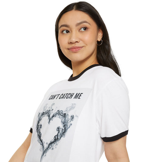 Can't Catch Me Smoky Heart Ringer T-Shirt, Fun Graphic Tee for Casual Wear, Perfect Gift for Friends, Unique Birthday T-Shirt, Stylish Statement